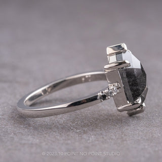 2.91 Carat Black Speckled Hexagon Diamond Engagement Ring, Ombre Sirena Setting, Platinum