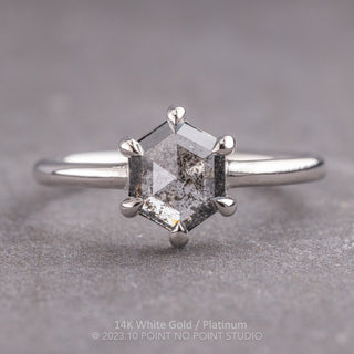 1.08 Carat Salt and Pepper Hexagon Diamond Engagement Ring, Jane Setting