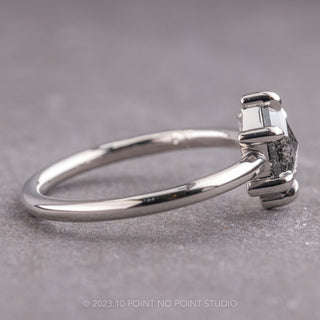 1.08 Carat Salt and Pepper Hexagon Diamond Engagement Ring, Jane Setting, 14K White Gold
