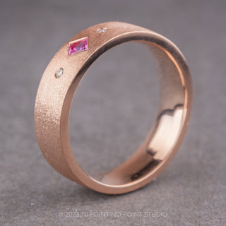 Pink Sapphire and Diamond Men's Wedding Ring, Comfort Fit, 14K Rose Gold