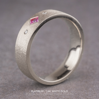 Pink Sapphire and Diamond Men's Wedding Ring, Comfort Fit