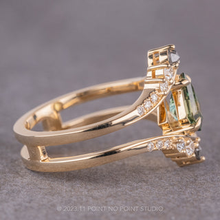 1.56 Carat Green Kite Sapphire and Diamond Engagement Ring, Empress Setting, 14K Yellow Gold