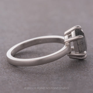 1.32 Carat Salt and Pepper Hexagon Diamond Engagement Ring, Basket Jane Setting, 14K White Gold