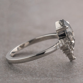 1.07 Carat Black Speckled Marquise Diamond Engagement Ring, Avaline Setting, 14k White Gold