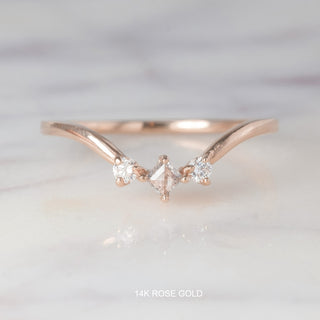 Charlotte Wedding Ring, Salt and Pepper Geometric and White Diamond, Round Band