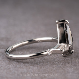 1.17 Carat Black Speckled Kite Diamond Engagement Ring, Betty Setting, Platinum