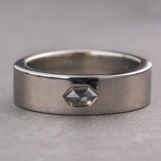 Salt and Pepper Hexagon Diamond Polished Mens Wedding Band, Comfort Fit