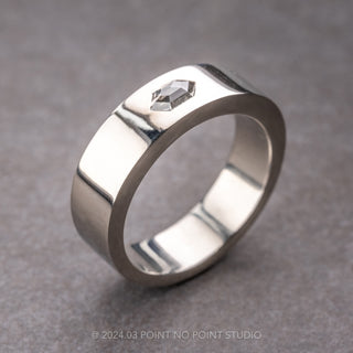 Salt and Pepper Hexagon Diamond Polished Mens Wedding Band, Comfort Fit