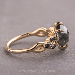 2.54 Carat Black Speckled Hexagon Diamond Engagement Ring, Winona Setting, 14K Yellow Gold