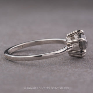 1.44 Carat Black Speckled Hexagon Diamond Engagement Ring, Lark Setting, 14k White Gold