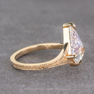 Kite Moissanite Engagement Ring, Split Shank Engraved Jane Setting, 14K Yellow Gold