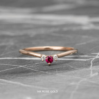 Charlotte Wedding Ring, Ruby and White Diamond, Round Band