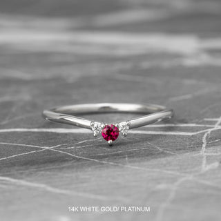 Charlotte Wedding Ring, Ruby and White Diamond, Round Band