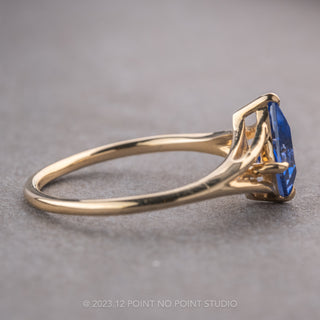 1.20 Carat Kite Sapphire Engagement Ring, Split Shank Jane Setting, 14K Yellow Gold