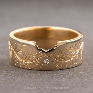 Engraved Single Diamond Ellipse Setting Wedding Ring, 14k Yellow Gold, Polished Finish