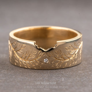 Ellipse Wedding Ring, Engraved Single Diamond, 8mm Polished