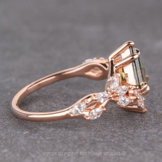 2.10 Carat Green Kite Sapphire and Diamond Engagement Ring, Quinnie Setting, 14k Rose Gold