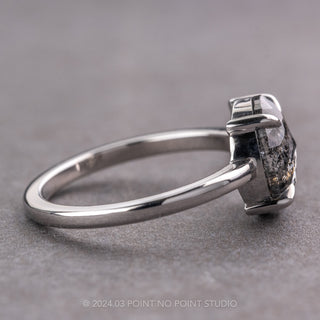 1.86 Carat Black Speckled Oval Diamond Engagement Ring, Jane Setting, 14k White Gold