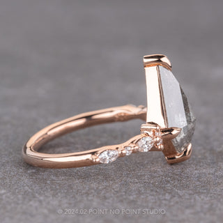 2.22 Carat Salt and Pepper Kite Diamond Engagement Ring, Astrid Setting, 14K Rose Gold