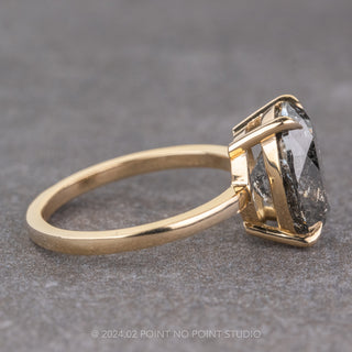 3.79 Carat Black Speckled Oval Diamond Engagement Ring, Basket Jane Setting, 14k Yellow Gold