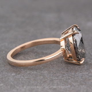 3.79 Carat Black Speckled Oval Diamond Engagement Ring, Basket Jane Setting, 14k Rose Gold