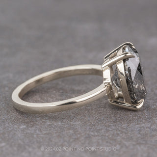 3.79 Carat Black Speckled Oval Diamond Engagement Ring, Basket Jane Setting, Platinum