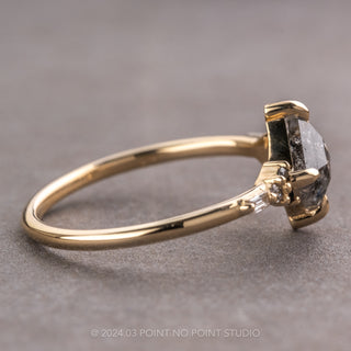 1.01 Carat Black Speckled Lozenge Diamond Engagement Ring, Ombre Celine Setting, 14k Yellow Gold