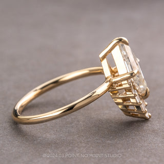 1.40 Carat Lozenge Moissanite and Diamond Engagement Ring, Wren Setting, 14K Yellow Gold