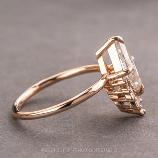 1.40 Carat Lozenge Moissanite and Diamond Engagement Ring, Wren Setting, 14K Rose Gold