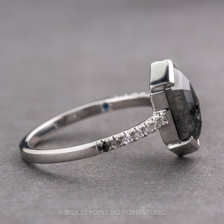 1.75 Carat Black Speckled Hexagon Diamond Engagement Ring, Ombre Jules Setting, 14k White Gold
