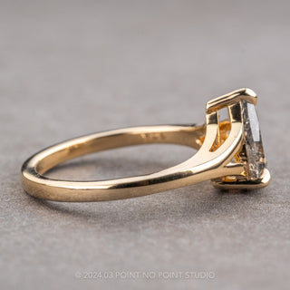 .93 Carat Salt and Pepper Pear Diamond Engagement Ring, Split Shank Jane Setting, 14K Yellow Gold