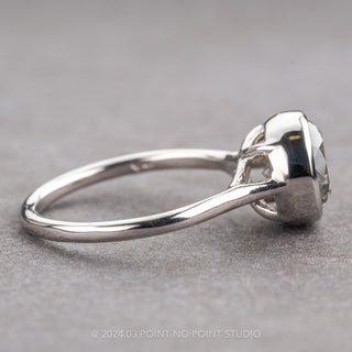 2.04 Carat Salt and Pepper Round Diamond Engagement Ring, Bezel Tulip Jane Setting, 14k White Gold
