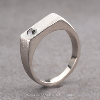 Men's Signet Style Hexagon Diamond Wedding Ring, 14K White Gold