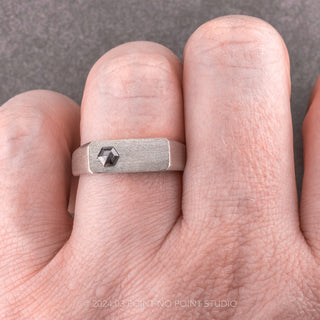 Black Salt and Pepper Hexagon Diamond Mens Signet Wedding Ring, Matte