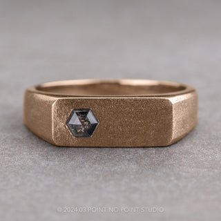 Men's Signet Style Hexagon Diamond Wedding Ring, 14K Rose Gold
