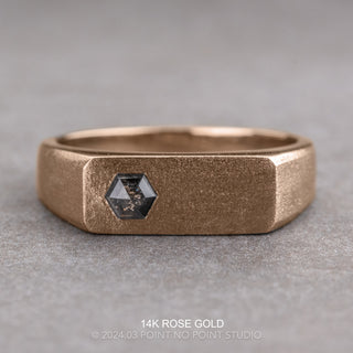Hexagon Diamond Men's Signet Style Wedding Ring, Matte