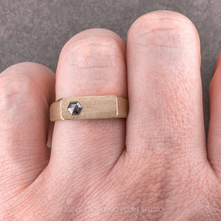 Men's Signet Style Hexagon Diamond Wedding Ring, 14K Rose Gold