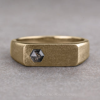 Men's Signet Style Hexagon Diamond Wedding Ring, 14K Yellow Gold