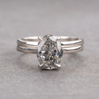 2.10 Carat Salt and Pepper Oval Diamond Engagement Ring, Lark Setting, 14K White Gold