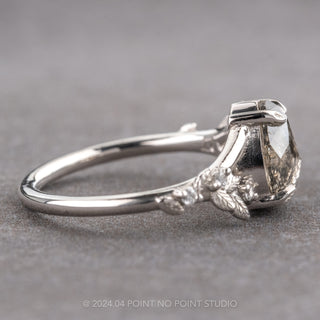 1.18 Carat Salt and Pepper Pear Diamond Engagement Ring, Thistle Setting, 14k White Gold