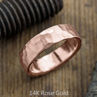 6mm Mens Wedding Band, Hammered Matte