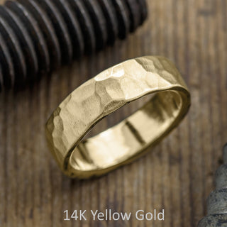 6mm Mens Wedding Band, Hammered Matte