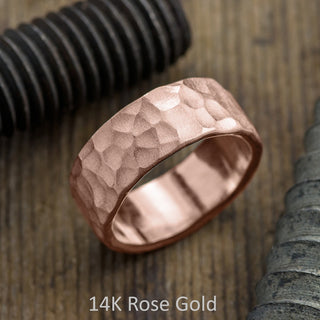 8mm Comfort Fit Mens Wedding Band, Hammered Matte