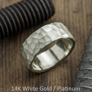 8mm Comfort Fit Mens Wedding Band, Hammered Matte