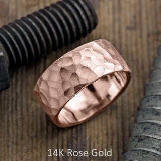 10mm Mens Wedding Band, Hammered Matte