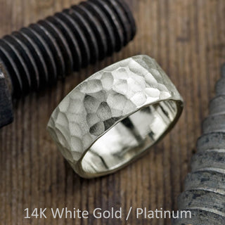 10mm Mens Wedding Band, Hammered Matte