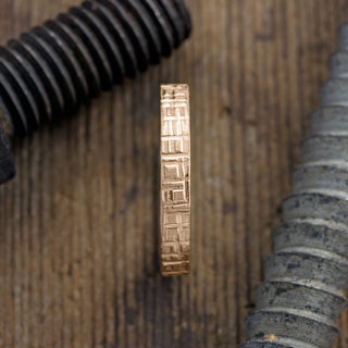 4mm 14k Peach Gold Mens Wedding Band, Textured Matte