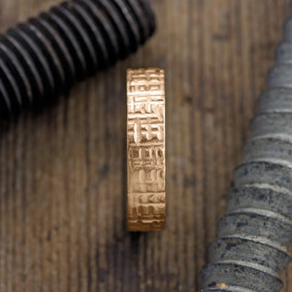 6mm 14k Peach Gold Mens Wedding Band, Textured Matte