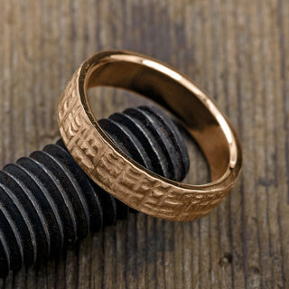6mm 14k Peach Gold Mens Wedding Band, Textured Matte