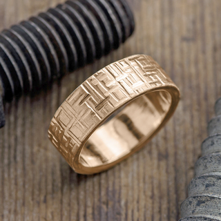 8mm 14k Peach Gold Mens Wedding Band, Textured Matte